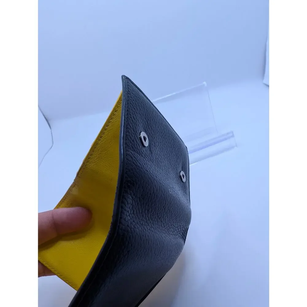 Authentic Céline Compact Trifold Wallet Black Yellow Leather